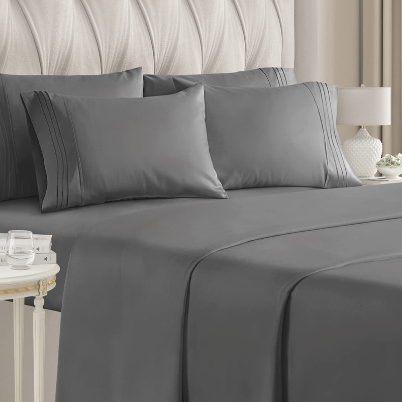 6-Piece Set: Hotel Luxury Bed Sheets Bedding Gray Full - DailySale
