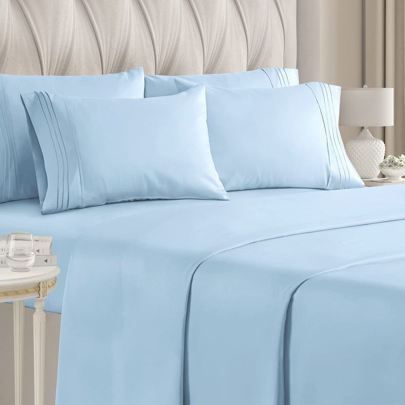 6-Piece Set: Hotel Luxury Bed Sheets Bedding Light Blue Full - DailySale