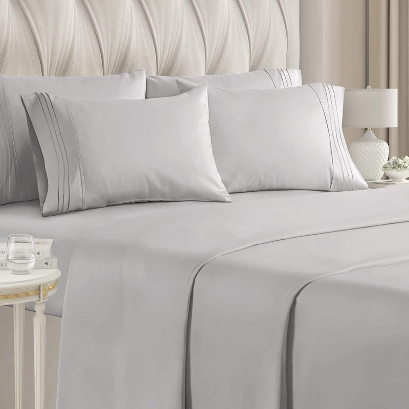 6-Piece Set: Hotel Luxury Bed Sheets Bedding Light Gray Full - DailySale