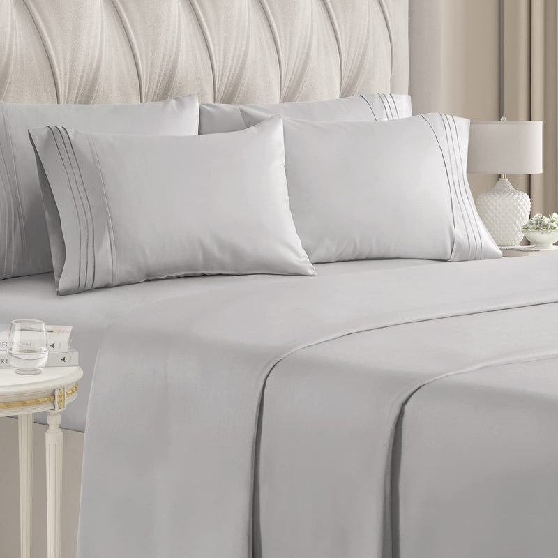 6-Piece Set: Hotel Luxury Bed Sheets Bedding Light Gray Full - DailySale