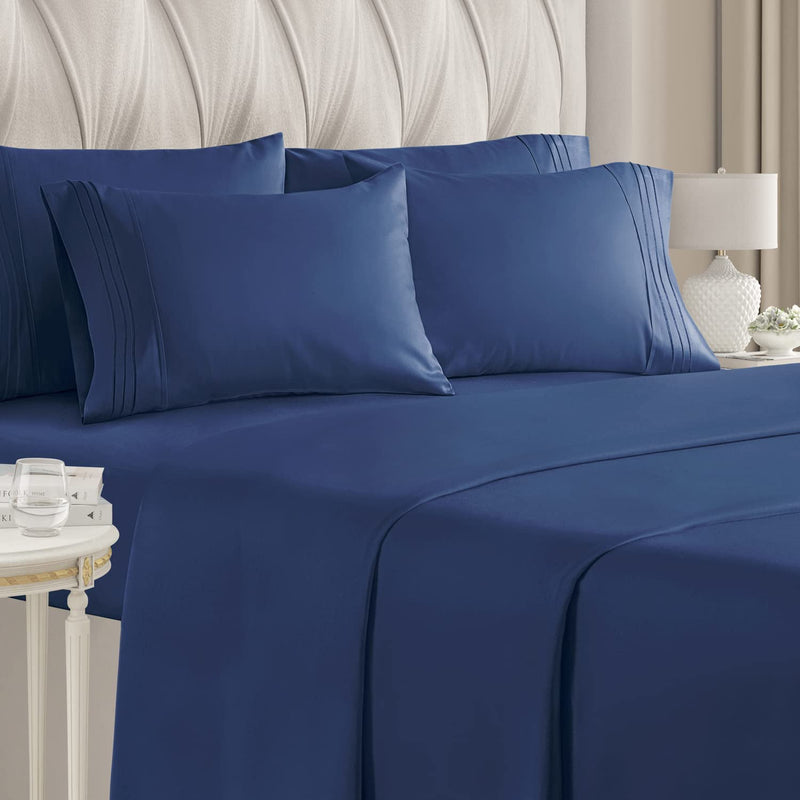 6-Piece Set: Hotel Luxury Bed Sheets Bedding Navy Full - DailySale