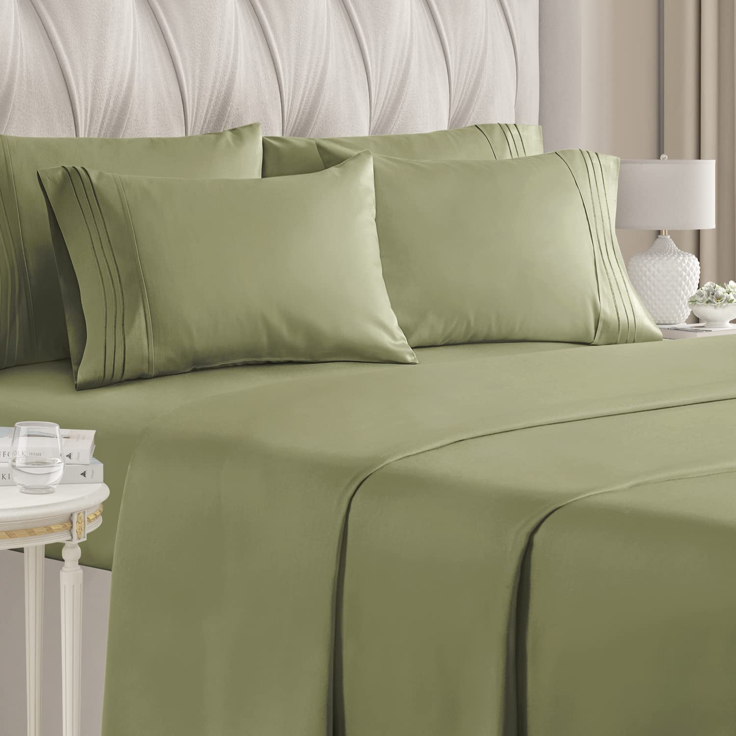 6-Piece Set: Hotel Luxury Bed Sheets Bedding Sage Full - DailySale