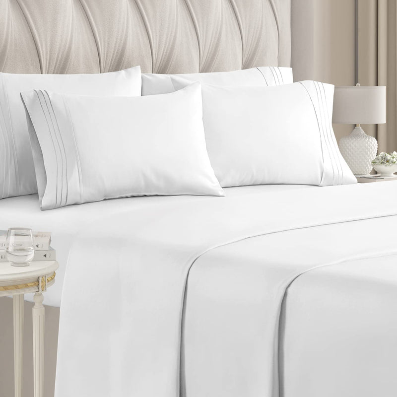 6-Piece Set: Hotel Luxury Bed Sheets Bedding White Full - DailySale