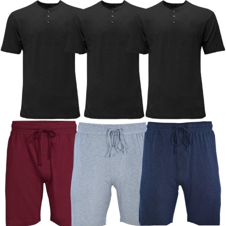 6-Piece Set: Men's Lounge Shorts and Henley T-Shirt Set Men's Tops - DailySale