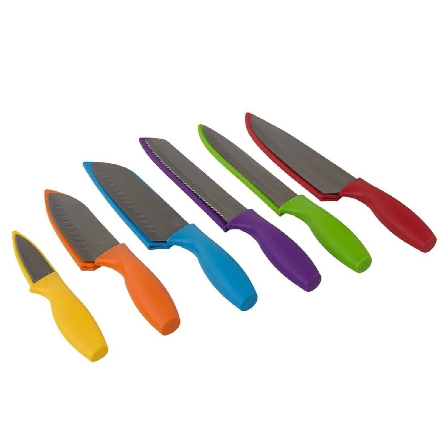 6 Stainless Steel Knife Set with Colorful Slip Covers, FOOD PREP