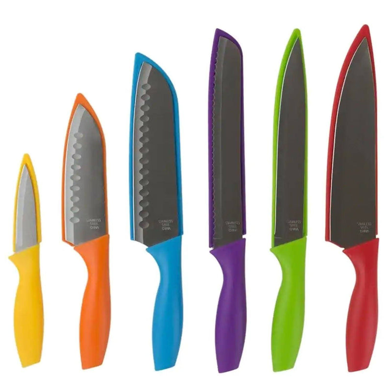 6-Piece Set: Sazon Stainless Steel Knife and Colorful Slip Covers Kitchen Essentials - DailySale