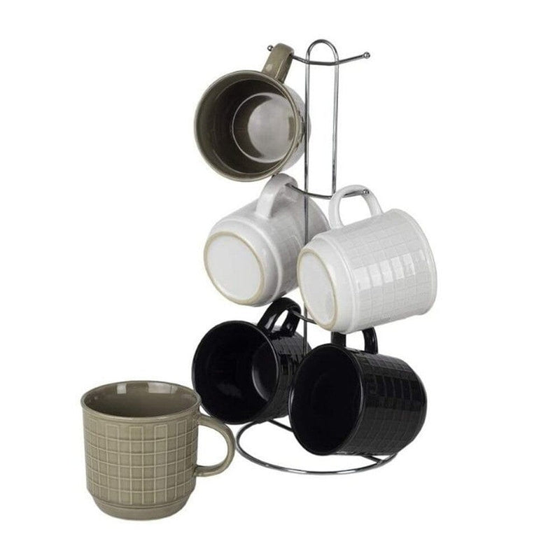 6-Piece Set: Stoneware Mug Set with Metal Rack Wine & Dining - DailySale