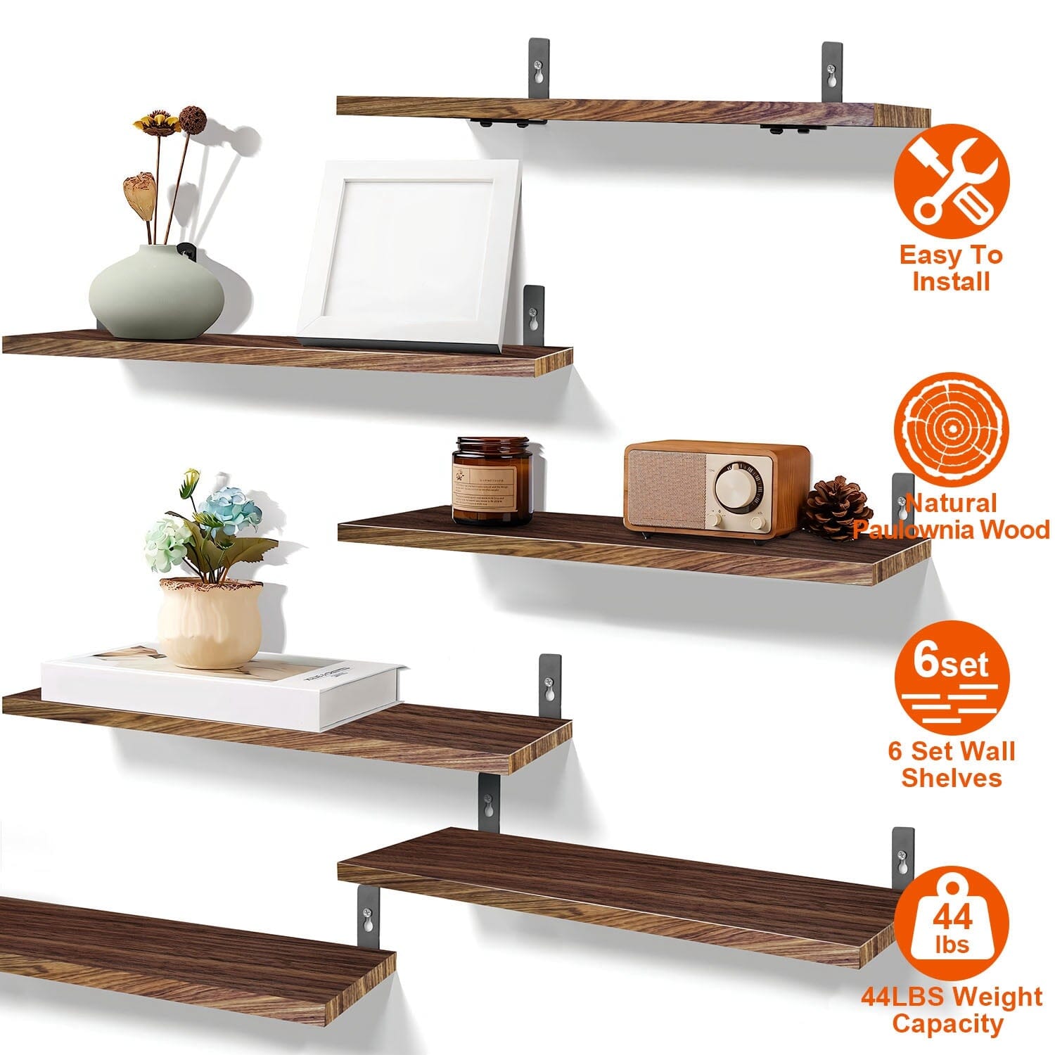 6-Piece Set: Wall Mounted Shelve Wood Storage Metal Bracket Display Closet & Storage - DailySale