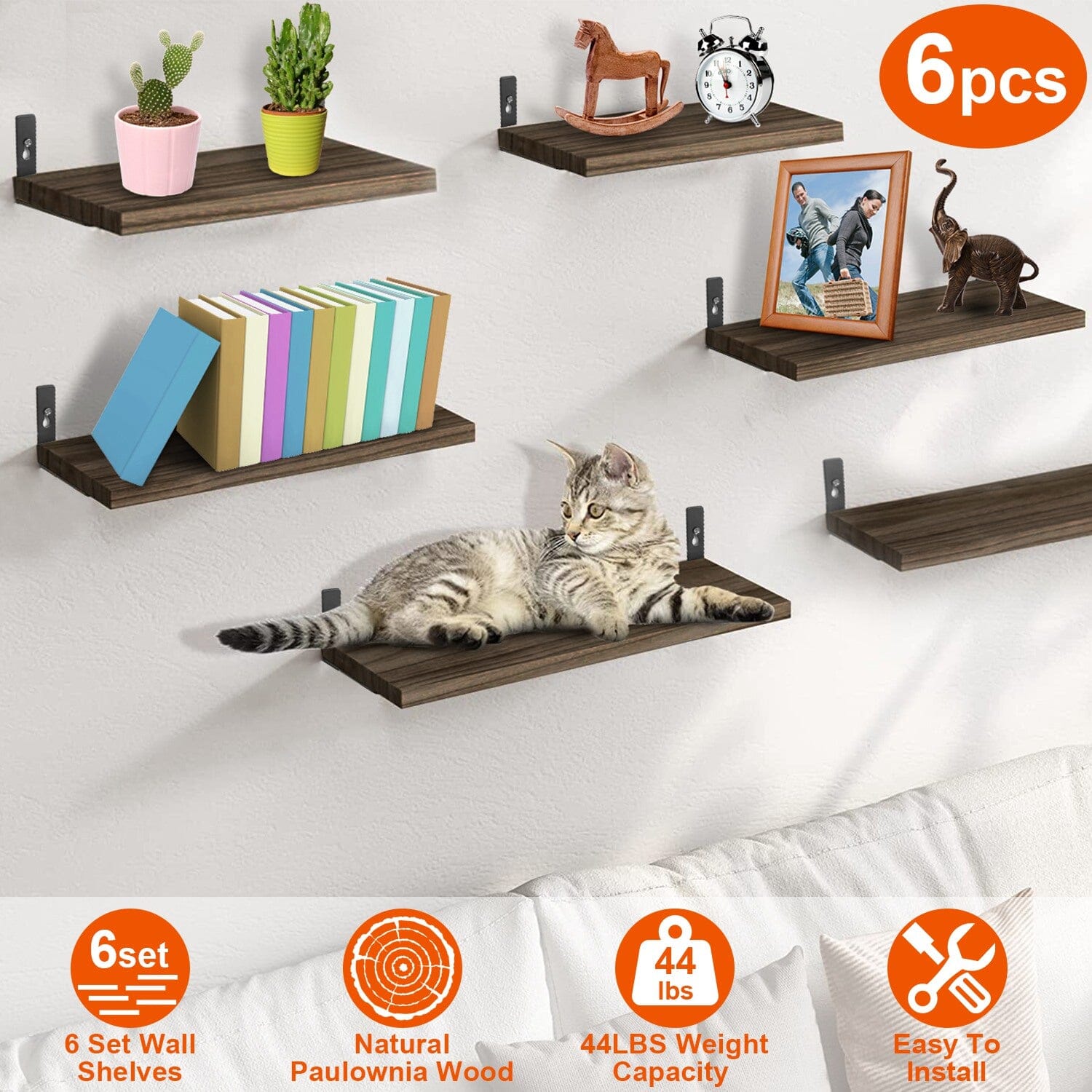 6-Piece Set: Wall Mounted Shelve Wood Storage Metal Bracket Display Closet & Storage - DailySale