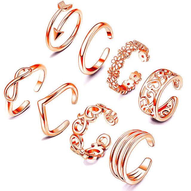 6-Pieces: Adjustable Open Toe Ring Band Rings Gold - DailySale
