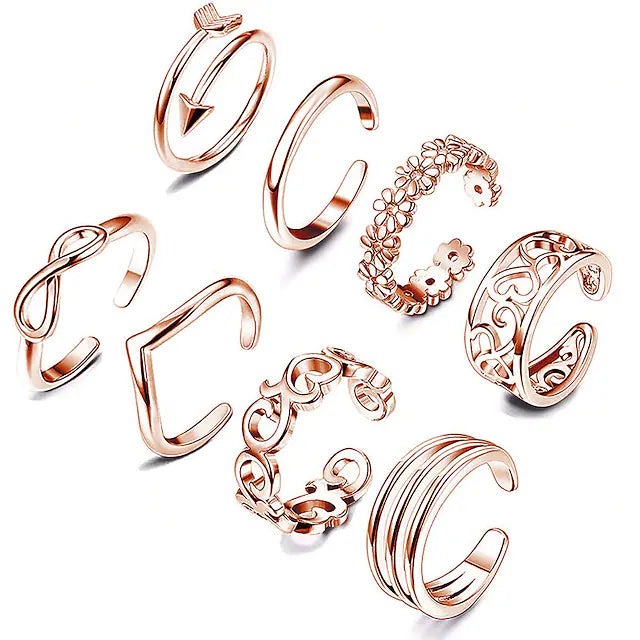 6-Pieces: Adjustable Open Toe Ring Band Rings Rose Gold - DailySale