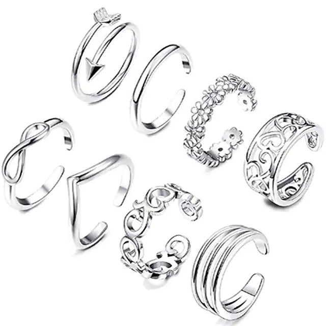 6-Pieces: Adjustable Open Toe Ring Band Rings White - DailySale