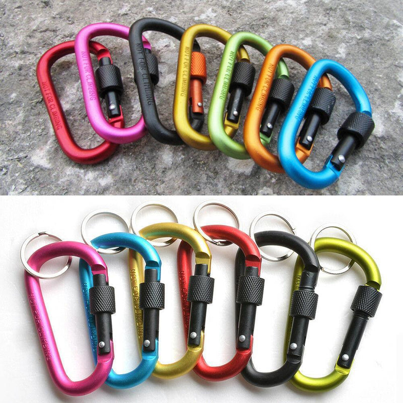 6-Pieces: D-Ring Screw Locking Carabiner Hook Clip Aluminum Camping Keychain