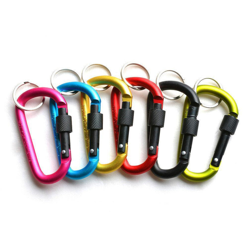 6-Pieces: D-Ring Screw Locking Carabiner Hook Clip Aluminum Camping Keychain