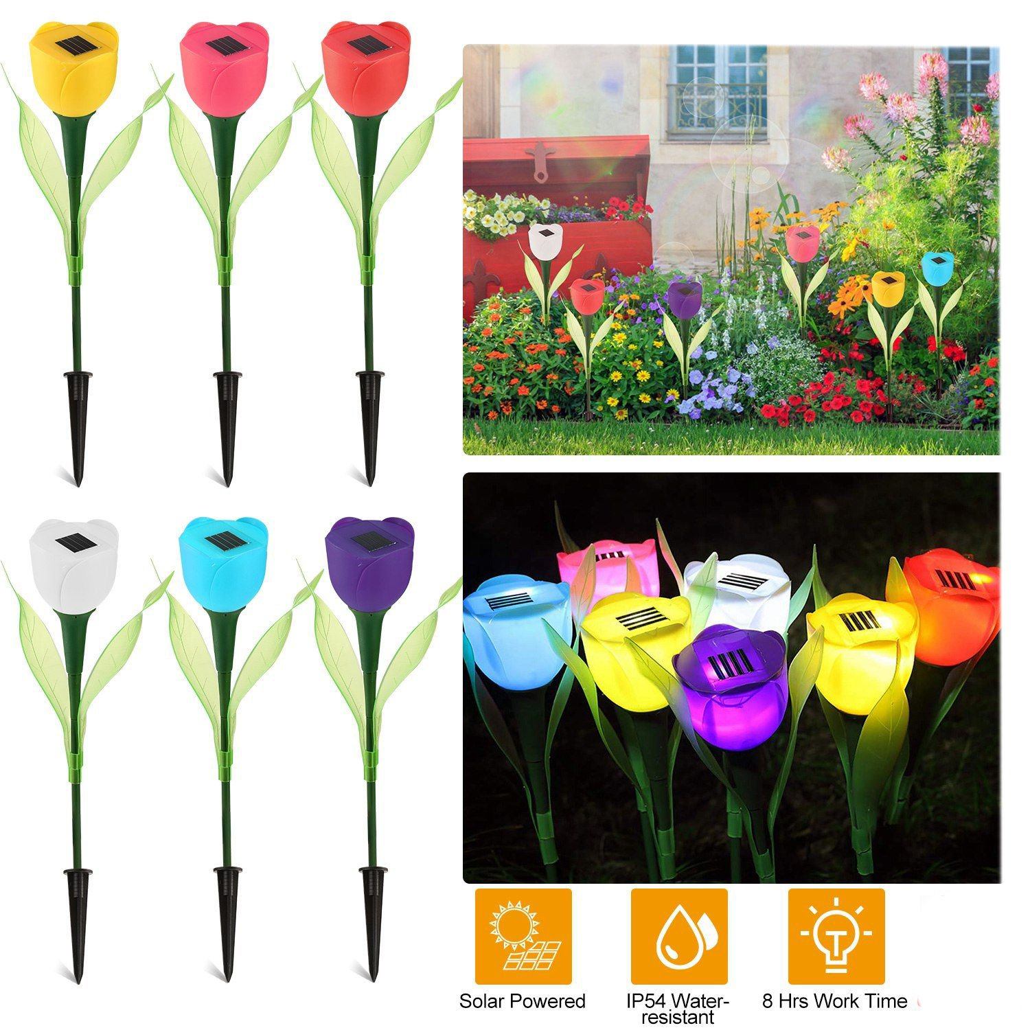 6-Pieces: Solar Garden Tulip Flower Lights Garden & Patio - DailySale