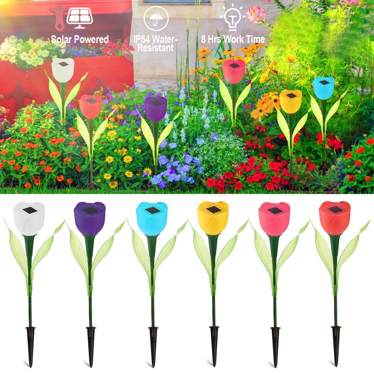 6-Pieces: Solar Garden Tulip Flower Lights Garden & Patio - DailySale