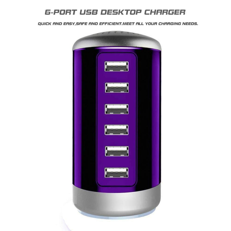 6 USB Port 30W Smart Charging Tower - Assorted Colors Gadgets & Accessories Purple - DailySale