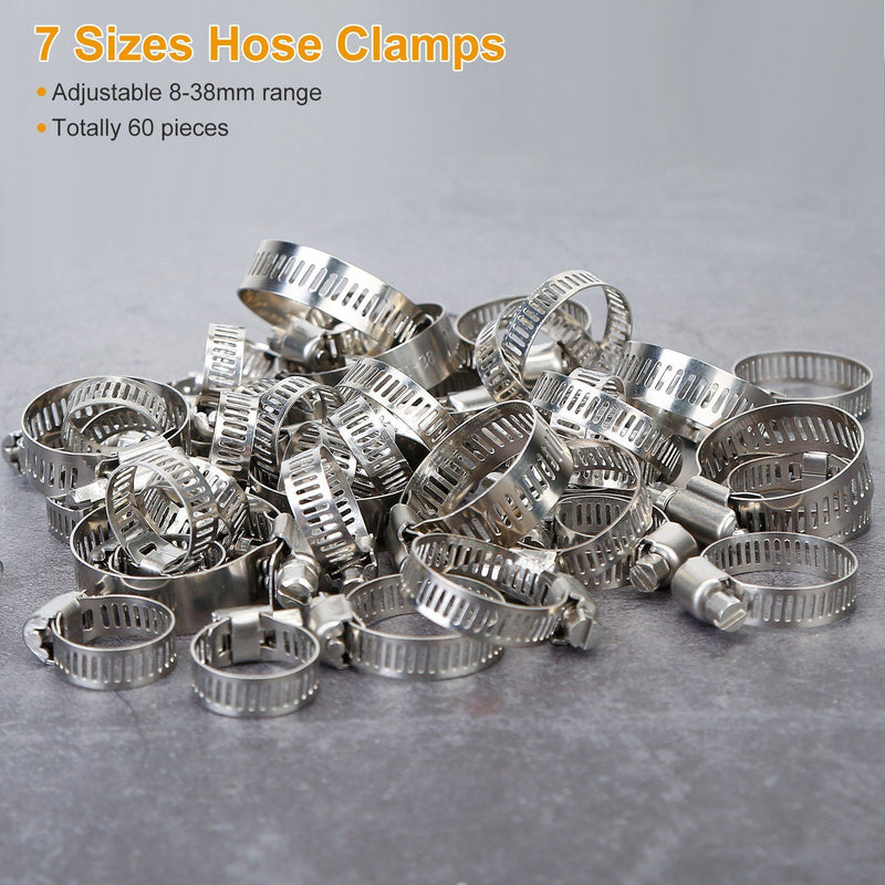 60-Pieces: Hose Clamp Stainless Steel Adjustable Worm Gear Automotive - DailySale
