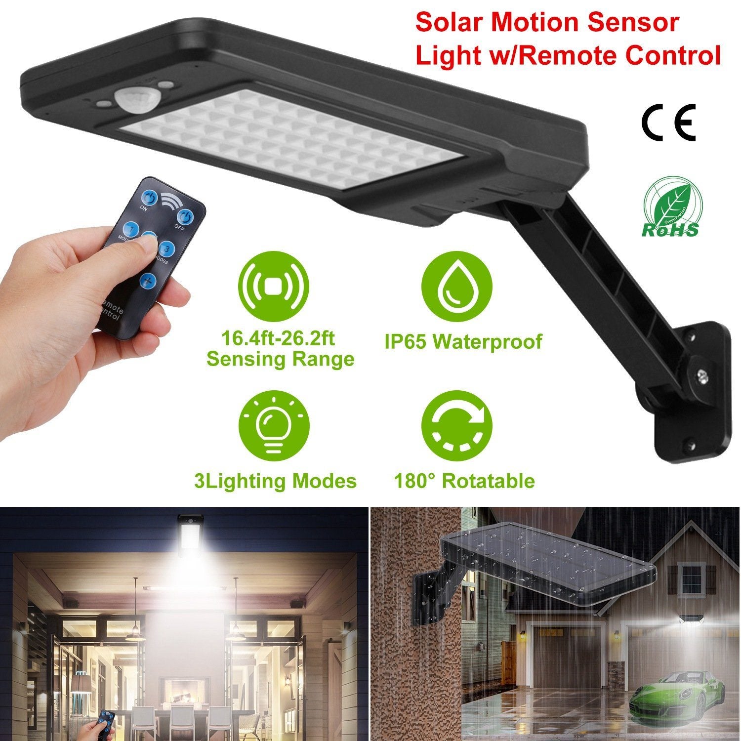 60LEDs Solar PIR Motion Sensor Remote Control Wireless Lamp Outdoor Lighting - DailySale