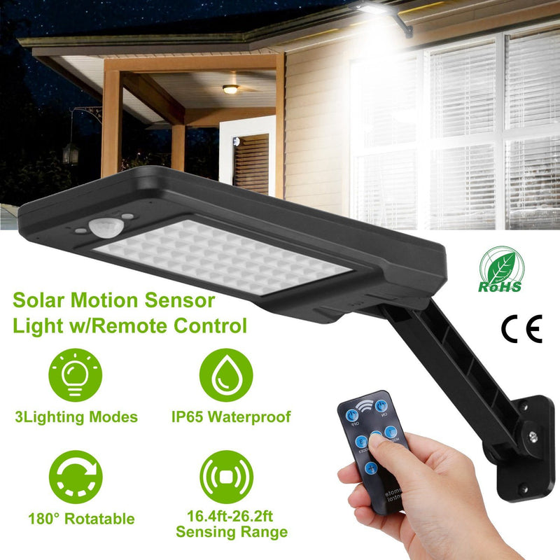 60LEDs Solar PIR Motion Sensor Remote Control Wireless Lamp Outdoor Lighting - DailySale