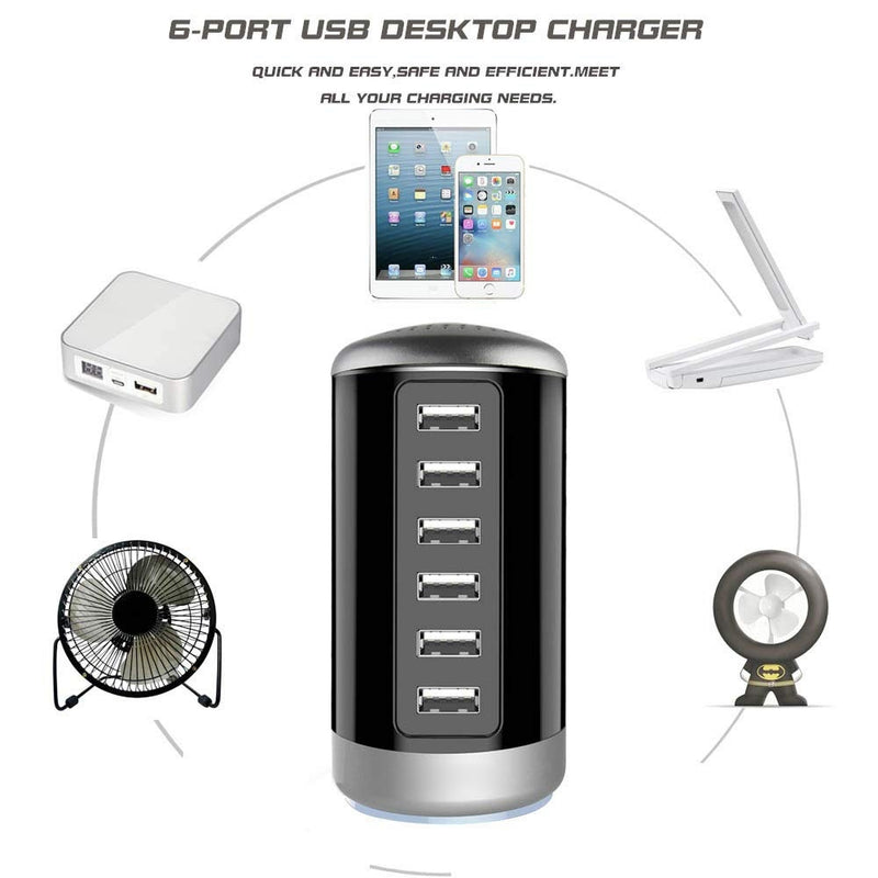 6 USB Port 30W Smart Charging Tower - Assorted Colors - DailySale, Inc