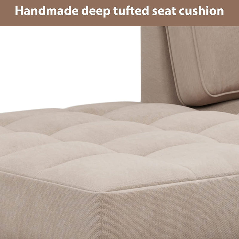 64" Deep Tufted Upholstered Textured Fabric Chaise Lounge Toss Pillow Included Furniture & Decor - DailySale