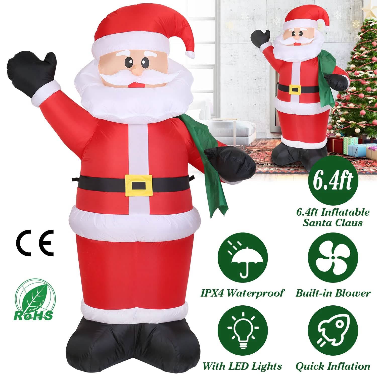 6.4ft Inflatable Christmas Giant Santa Claus Holiday Decor & Apparel - DailySale