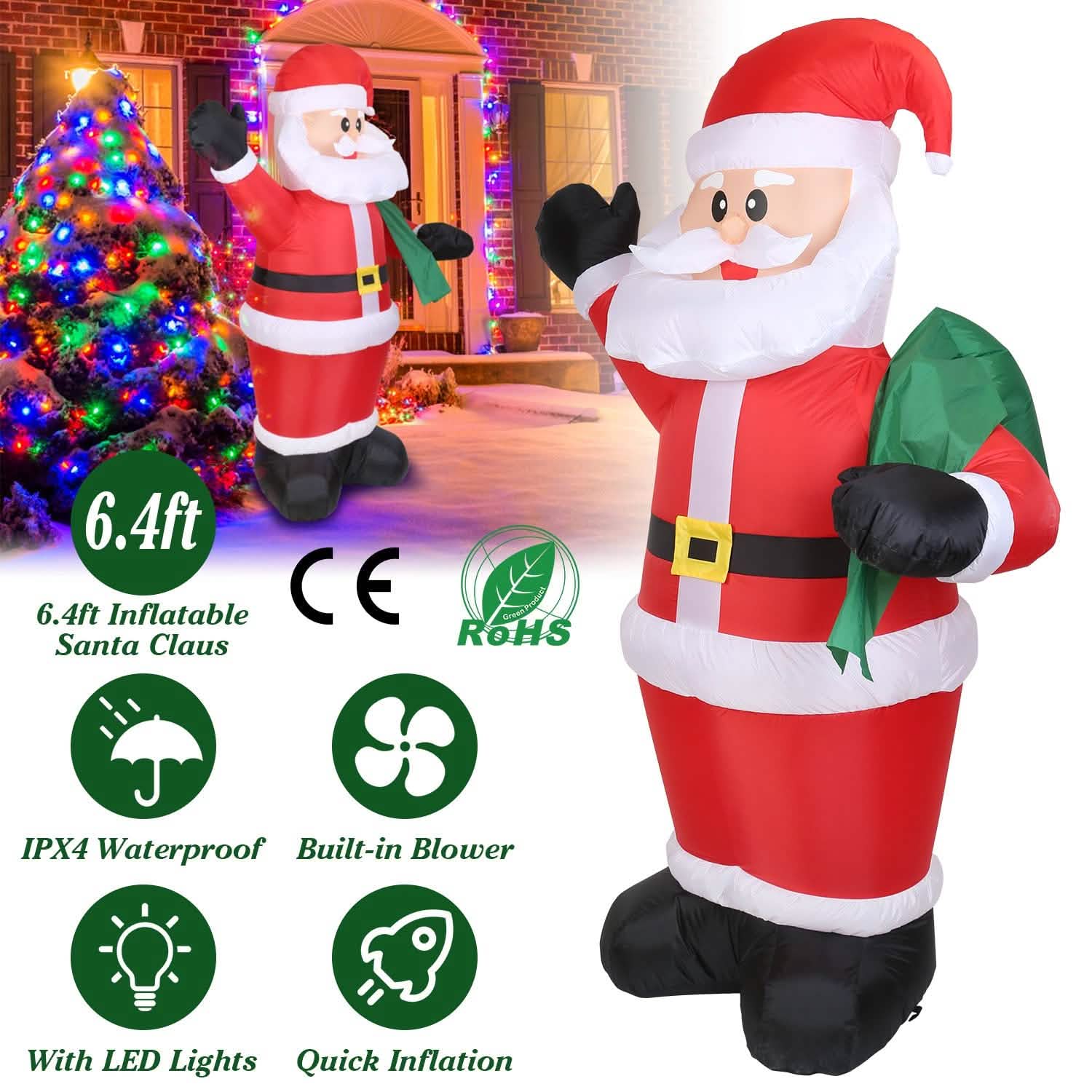 6.4ft Inflatable Christmas Giant Santa Claus Holiday Decor & Apparel - DailySale