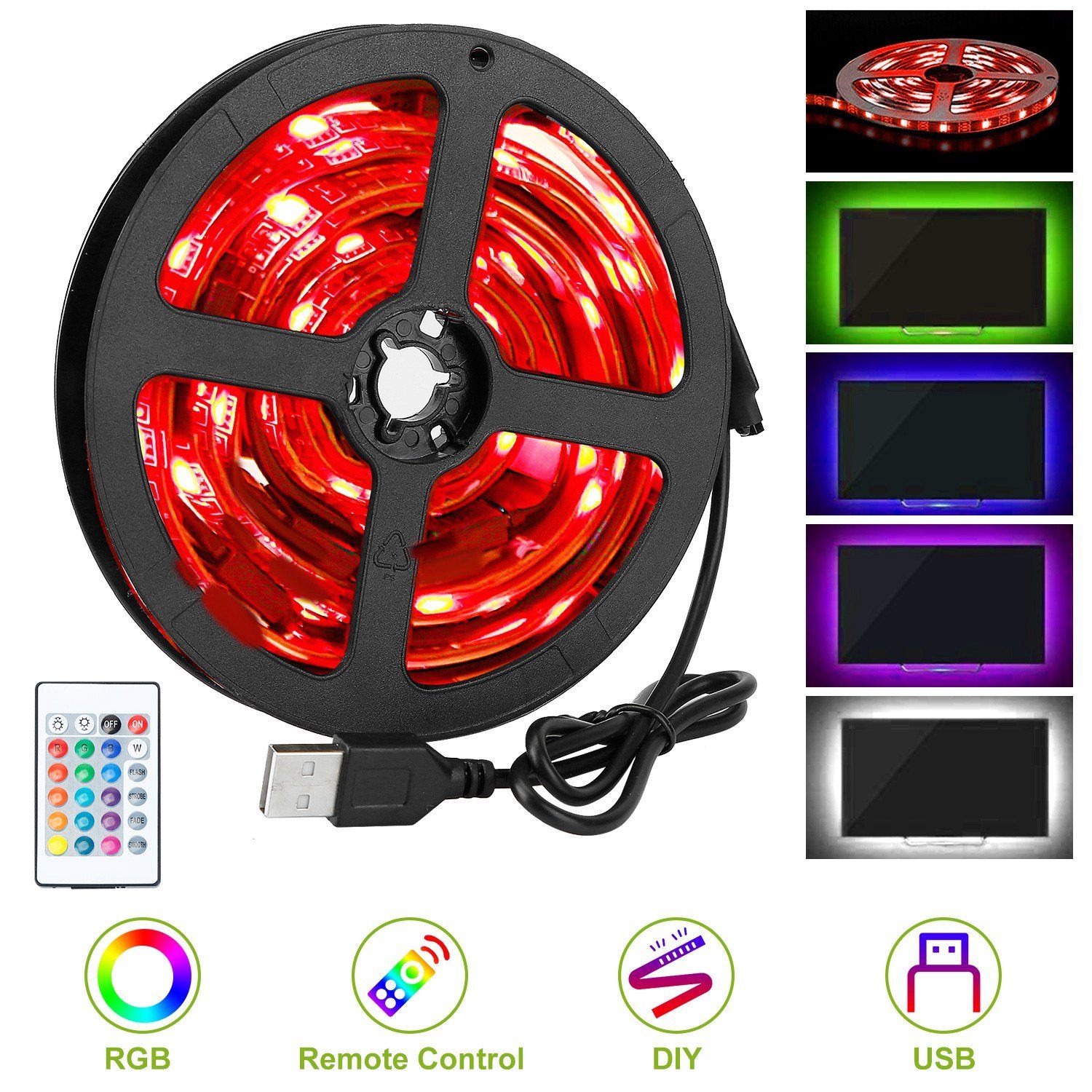 6.56ft TV LED Backlight RGB Strip Light USB Monitor Lighting Indoor Lighting - DailySale