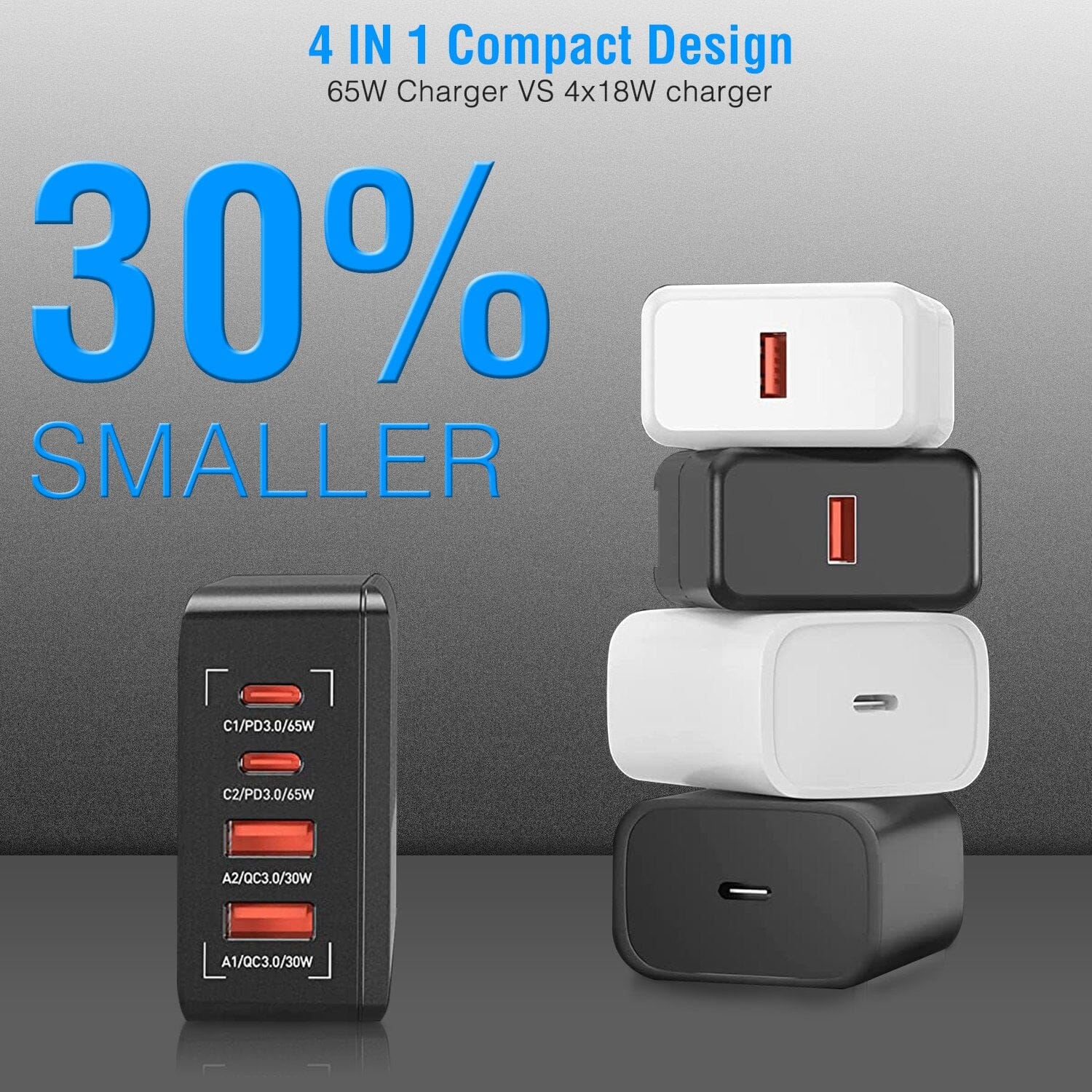 65W 4 USB Port Fast Wall Charger Mobile Accessories - DailySale