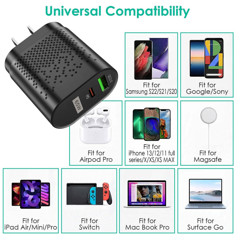 65W Type C Fast Wall Charger PD QC3.0 Adapter Mobile Accessories - DailySale