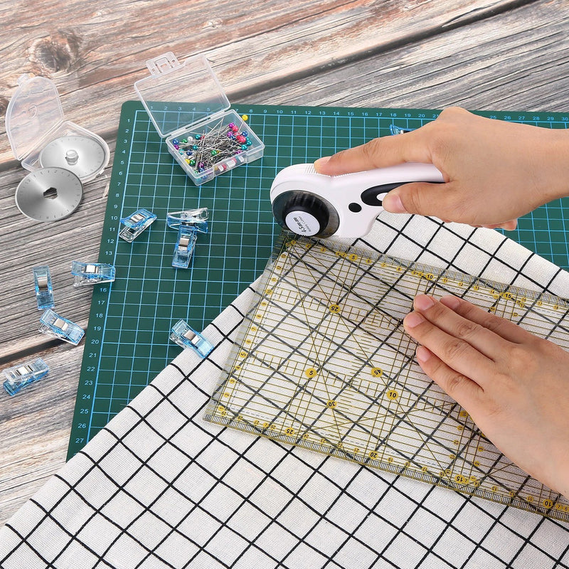 45 mm Rotary Cutter Set with Storage Bag, A4 Self Healing Cutting Mat,  Acrylic Ruler, 7 Pcs Replacement Blades, Sewing Pins, Craft Knife Set and  Craft