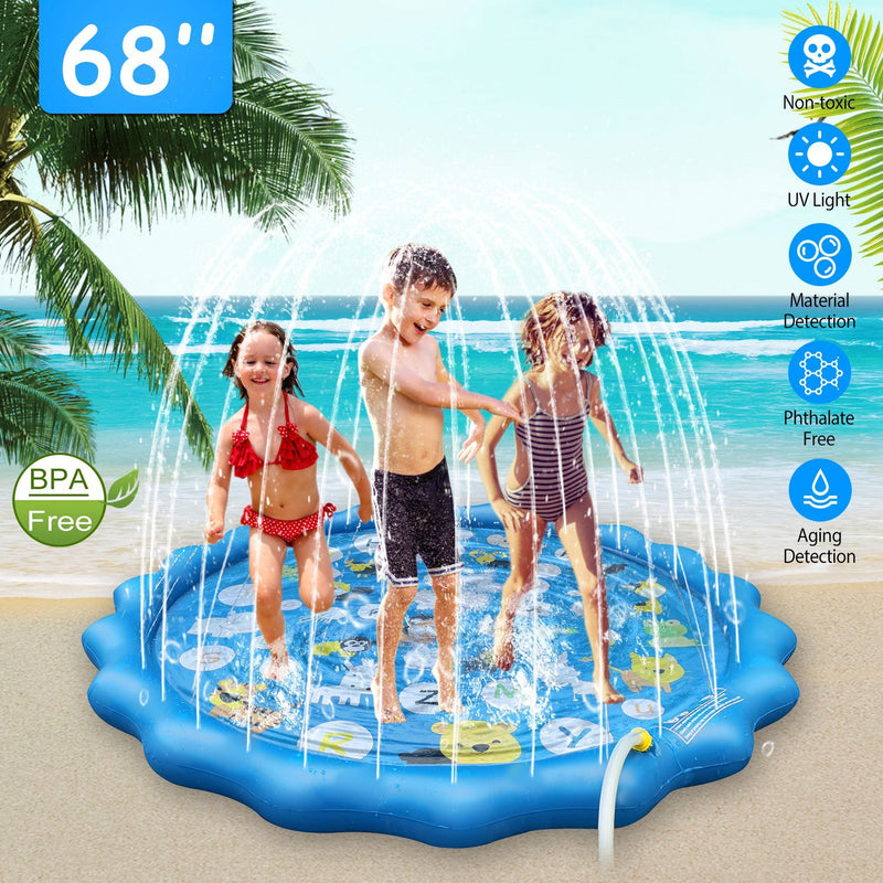 68" Inflatable Blow Up Pool Sprinkler Splash Pad For Kids Sports & Outdoors - DailySale