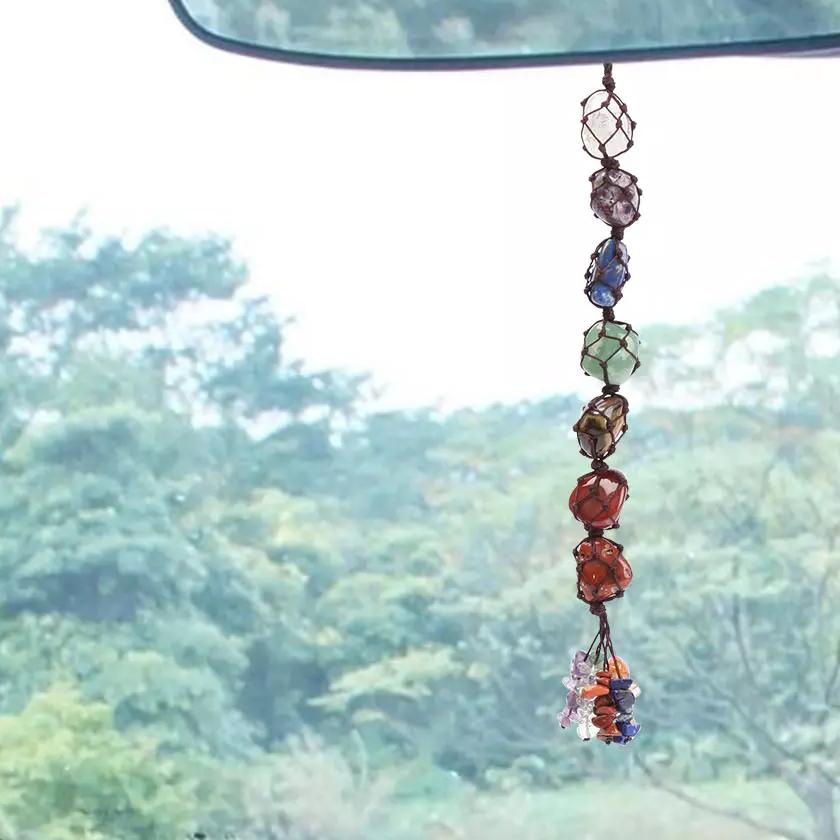 7 Chakra Gemstones Reiki Healing Crystals Tassel Wall Car Hanging Ornament Automotive - DailySale