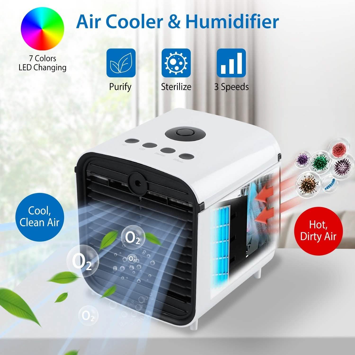 7-Color Change Portable Mini Air Conditioner Cooling Fan Household Appliances - DailySale