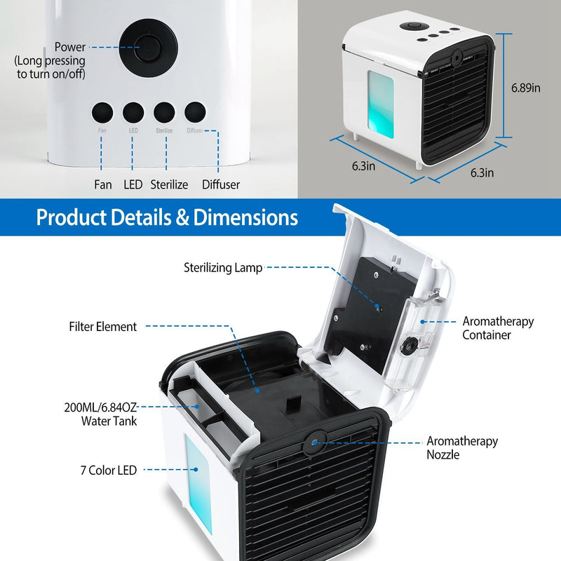7-Color Change Portable Mini Air Conditioner Cooling Fan Household Appliances - DailySale