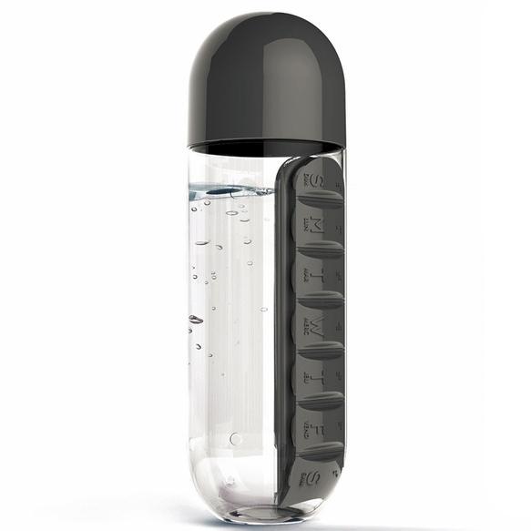 7-Day Pill Tablet Medicine Organizer Water Drink Bottle Holder Box Wellness Black - DailySale