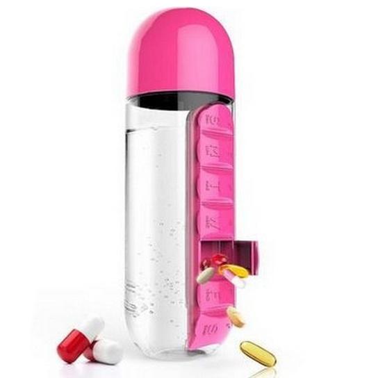 7-Day Pill Tablet Medicine Organizer Water Drink Bottle Holder Box Wellness Pink - DailySale