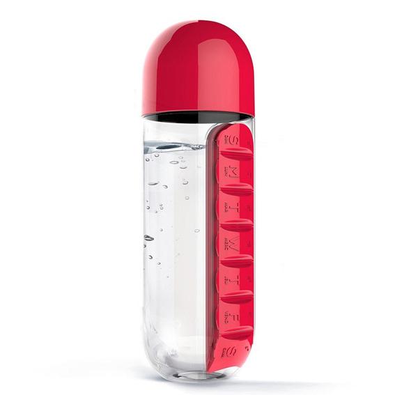 7-Day Pill Tablet Medicine Organizer Water Drink Bottle Holder Box Wellness Red - DailySale