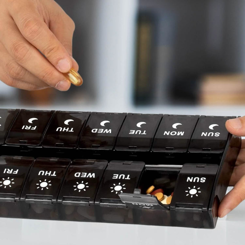 7-Day Push Button Pill, Medicine, Vitamin Organizer with AM/PM Large Compartments Wellness - DailySale