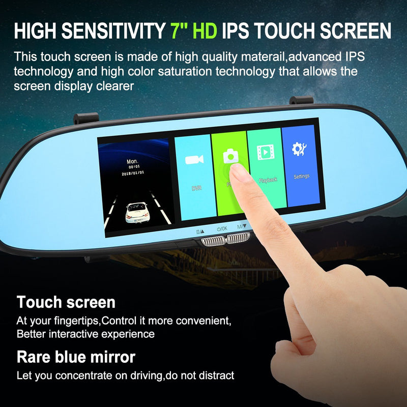 7'' HD 1080P Car DVR Dual Lens Camera Vehicle Rearview Mirror Dash Cam Recorder Automotive - DailySale