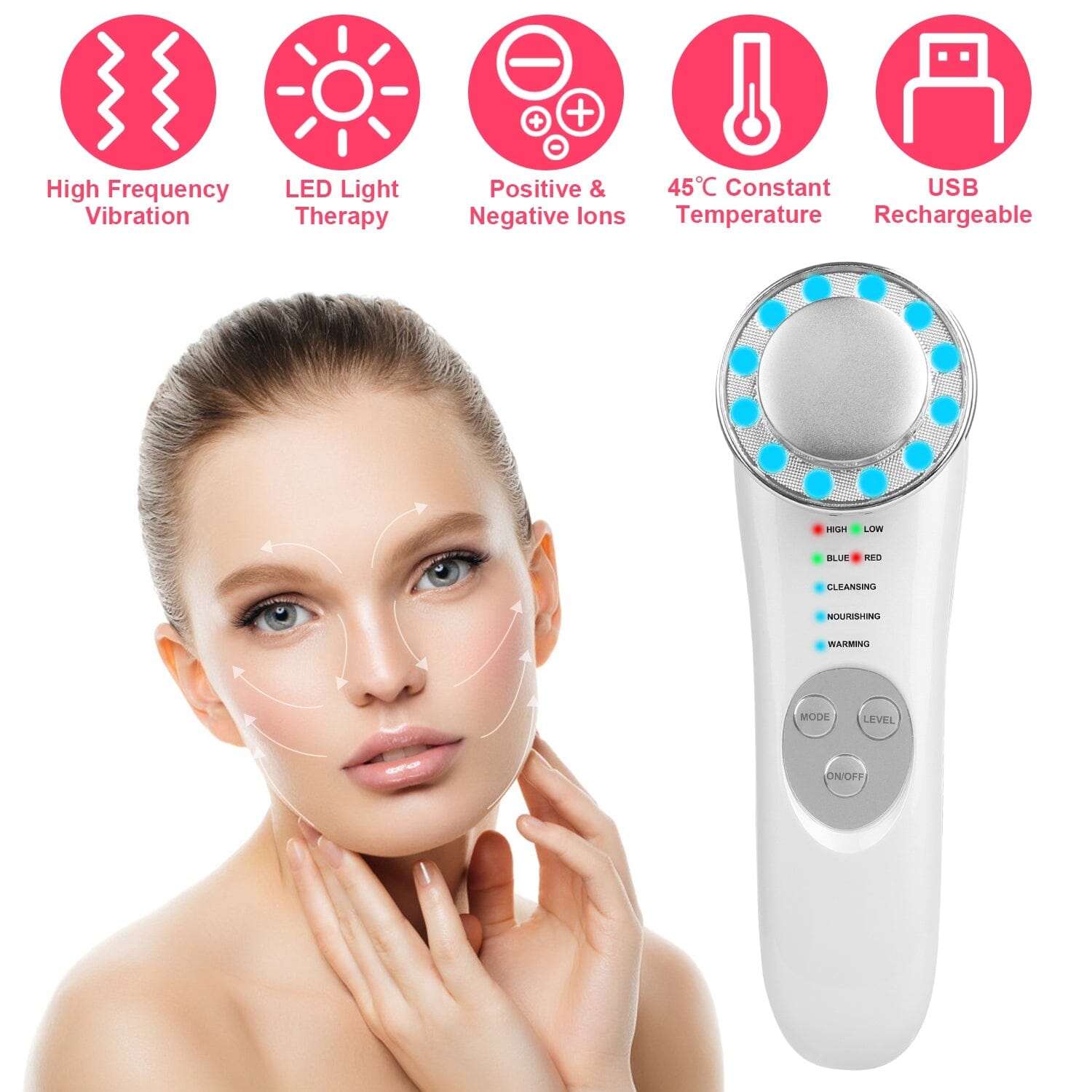 7-in-1 Facial Massager Ultrasonic High Frequency Face Lifting Machine Beauty & Personal Care - DailySale