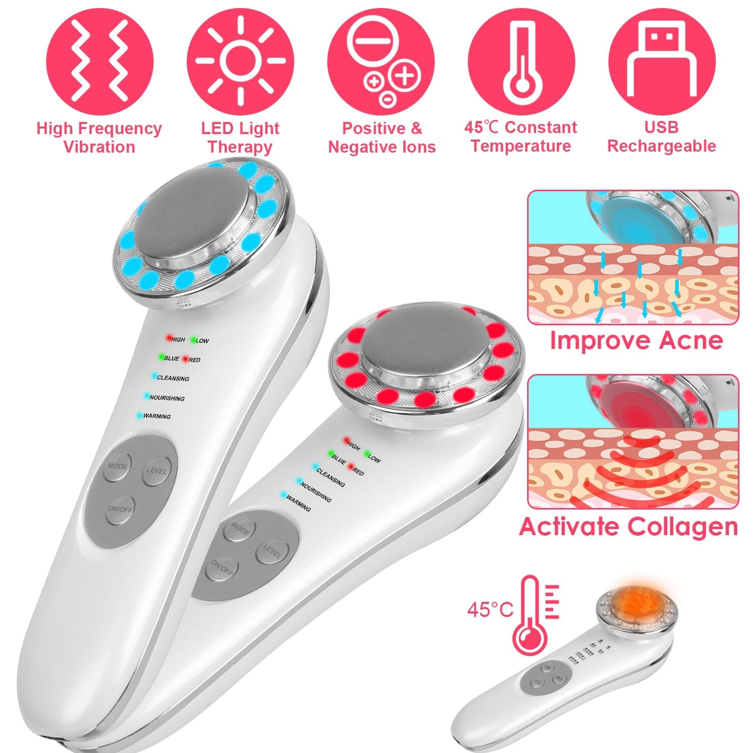 7-in-1 Facial Massager Ultrasonic High Frequency Face Lifting Machine Beauty & Personal Care - DailySale