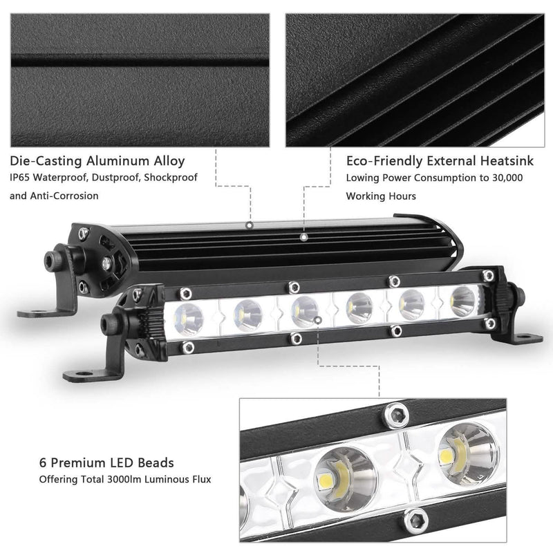 7" LED Light Bar Single Row Offroad Spot Lights Automotive - DailySale