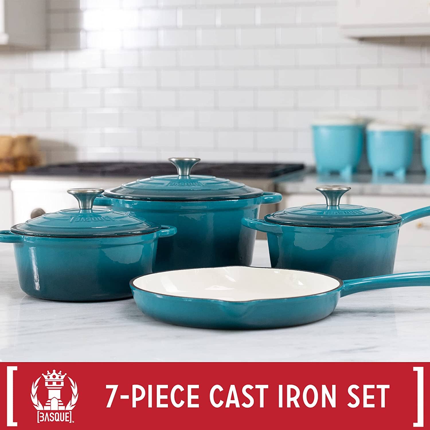 7-Piece: Basque Enameled Cast Iron Cookware Set Kitchen Tools & Gadgets - DailySale