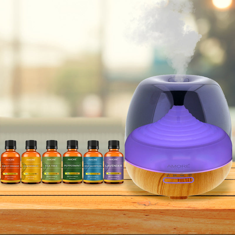 7-Piece: Premium Ultrasonic Aromatherapy Cool Mist Humidifier Diffuser with Essential Oil Gift Set