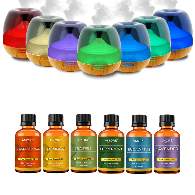 7-Piece: Premium Ultrasonic Aromatherapy Cool Mist Humidifier Diffuser with Essential Oil Gift Set