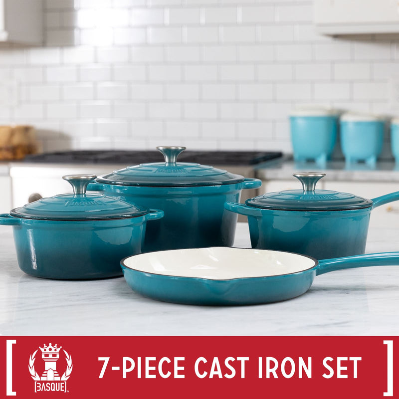 7-Piece Set: Basque Enameled Cast Iron Cookware Set Kitchen Tools & Gadgets - DailySale