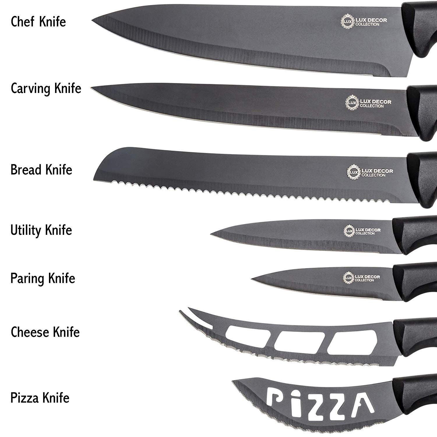 7-Piece Set: Chef Knife, Bread, Carving, Utility, Pairing, Cheese, Pizza Kitchen Essentials - DailySale