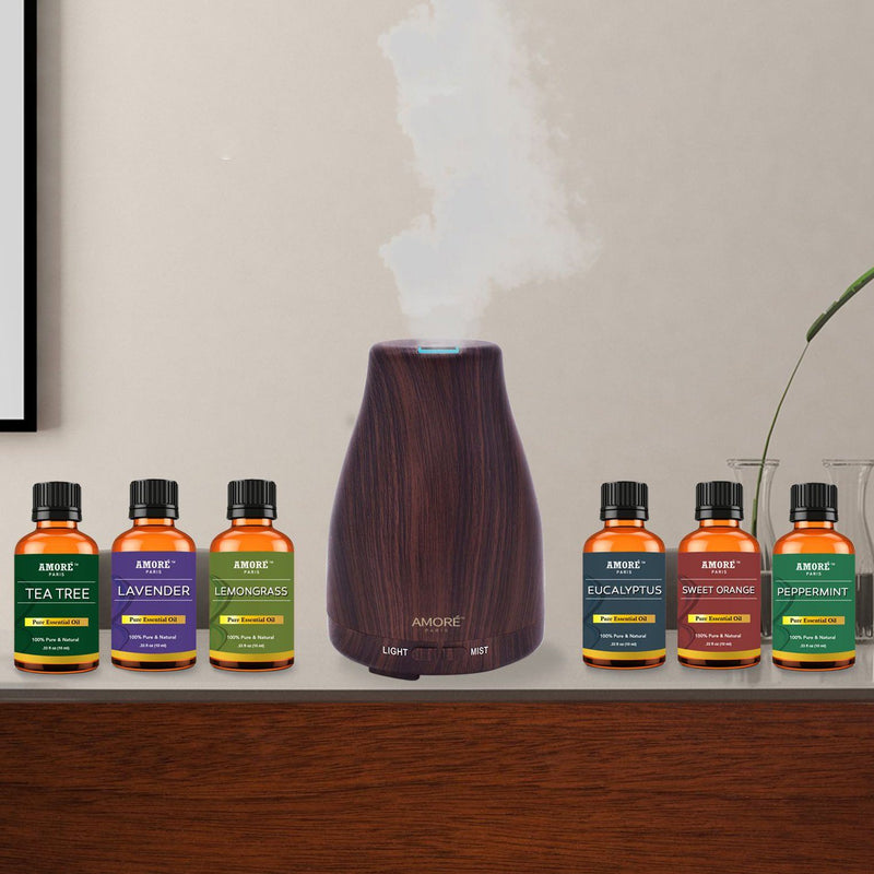 7-Piece Set: Natural Wood Grain Cool Mist Aromatherapy Diffuser With Essential Oil Wellness & Fitness - DailySale